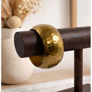 Vintage Hammered Brass Bangle Bracelet 1.5” Wide Chunky Boho Cuff Minimalist Pat